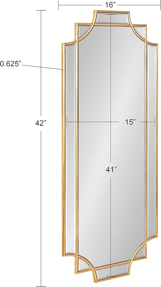 Kate and Laurel Minuette Glam Wall Mirror, 16 x 42, Gold, Elegant Traditional Home Decor with A Boho Charm