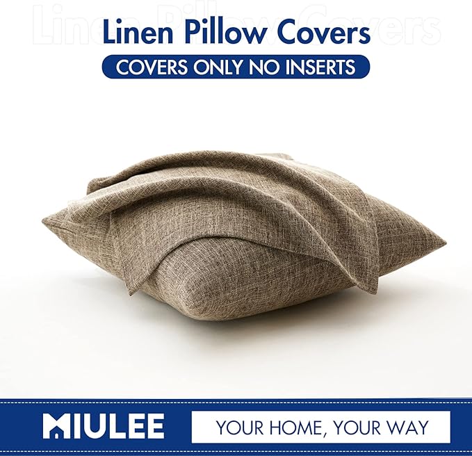 MIULEE Pack of 2 Decorative Linen Burlap Pillow Covers Farmhouse Boho Accent Pillowcases for Sofa Car Couch Bedroom Living Room Decor 18x18 Inch Brown
