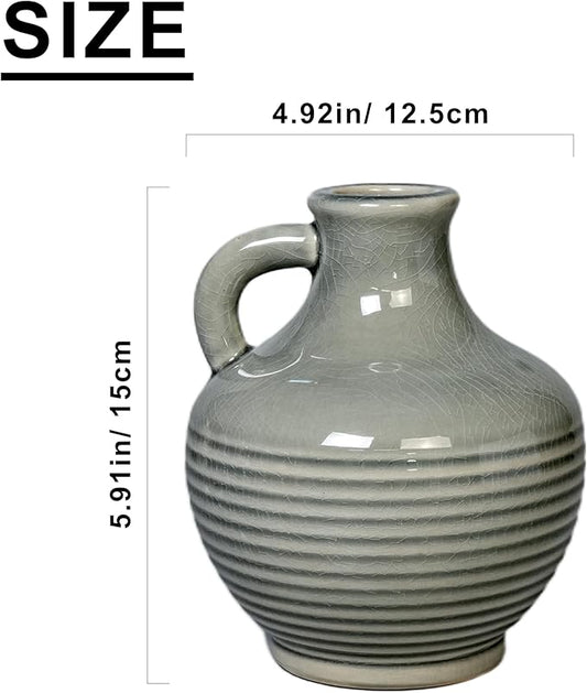 Sunddo Gray Ceramic Flower Vase, 6 Inch Small Modern Boho Vase for Home Decor, Decorative Vases with Handle, Neutral Accent for Minimalist, Table, Living Room, Bathroom, Shelf, Mantel Decor