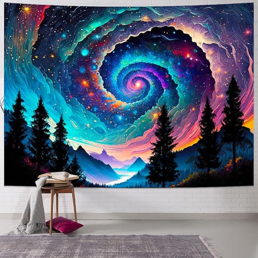 Amhokhui Galaxy Space Tapestry Colorful Starry Sky Tapestry Trippy Mountain Tapestries Misty Forest Tapestries Fantasy Landscape Wall Hanging Decor for Home