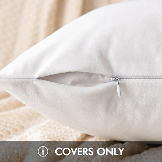 EMEMA Pack of 2 Velvet Throw Pillow Covers Decorative Square Pillowcase Soft Solid Cushion Case for Sofa Bedroom Chair Car 18x18 Inch White
