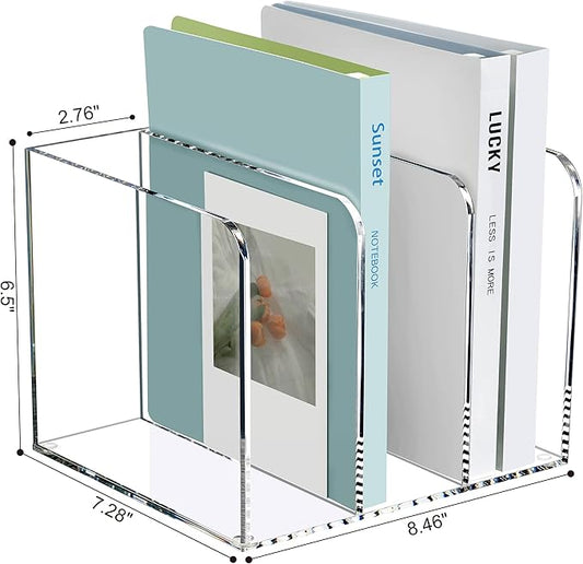 SANRUI Acrylic Magazine Holder Desk Organizer Workspace Sorters,Clear Bookend File Sorter Holder,Folder Rack, Office Accessories Organization Storage with 3 Vertical Compartments