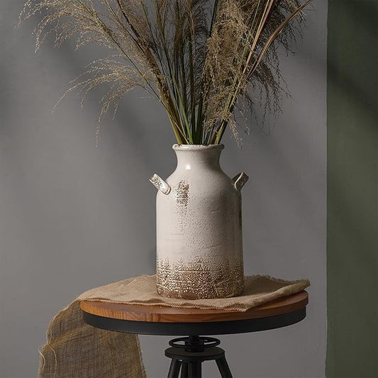 Quoowiit Ceramic Rustic Farmhouse Vase, 14 Inch Distressed Decorative Flower Vase for Home Decor, Large White Vase for Living Room Bedroom Kitchen Office Decor Centerpiece Table Decorations