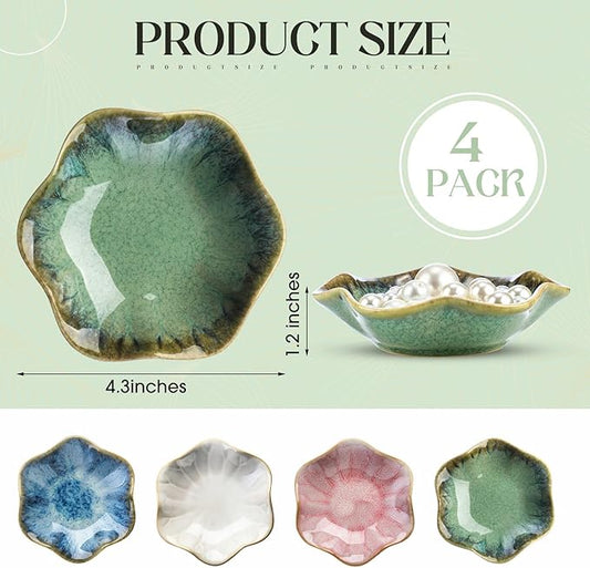 4 Pack Small Jewelry Dish Ceramic Trinket Holder Dish Tray for Rings Earrings Necklaces Bracelets 4.3 x 3.9 Inch Key Bowl Women's Birthday Mother's Day Wedding Gift