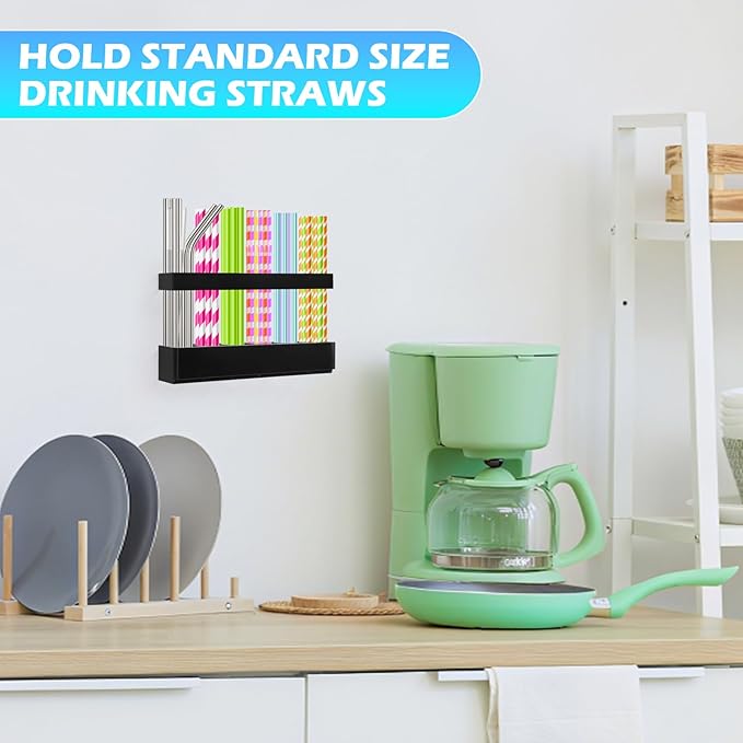 Cabinet Straw Holder,Acrylic Straw Organizer,Straws Dispense for Kitchen Counter and Cabinet Door (black)