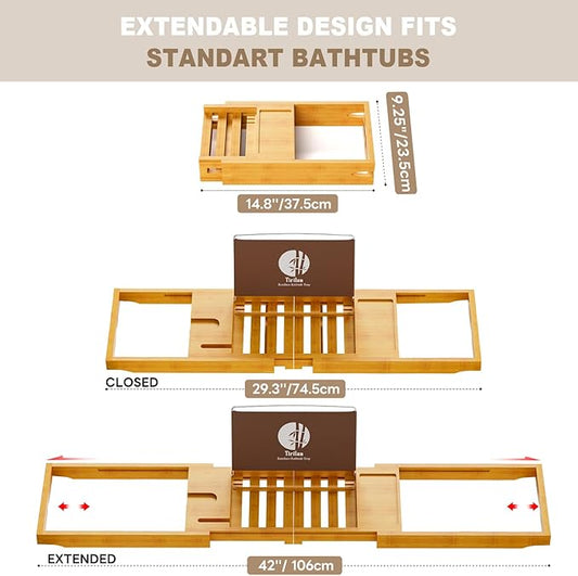 Yirilan Bathtub Trays for Tub,Bath Tray, Foldable Bathtub Caddy,Bamboo