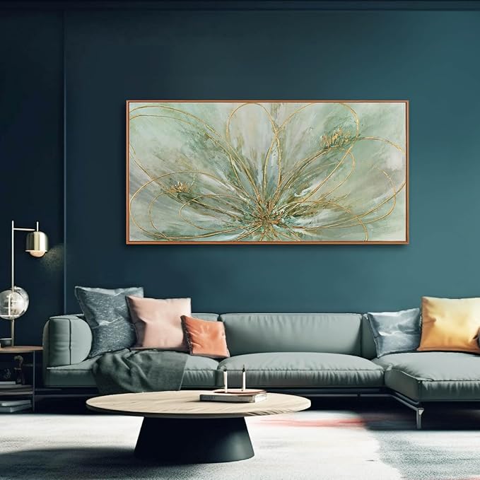 YJYart Gold Line Abstract Canvas Wall Art – 29"x58" Large Living Room Decor