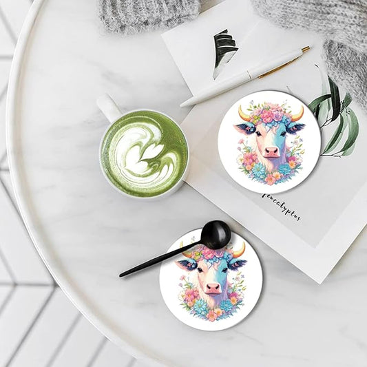 Coasters Set of 6 Ceramic Drink Coaster with Cork Base Modern Style Coasters for Mugs and Cups Office Kitchen 4 in