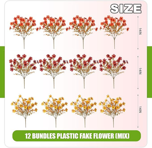 12 Bundles Fake Mums Fall Flowers Artificial for Outdoors Decoration Artificial Mums Faux Plants Daisy for Outdoor Outside Planters UV Resistant Violets for Fall Decor Home Porch Door Front Patio Yard