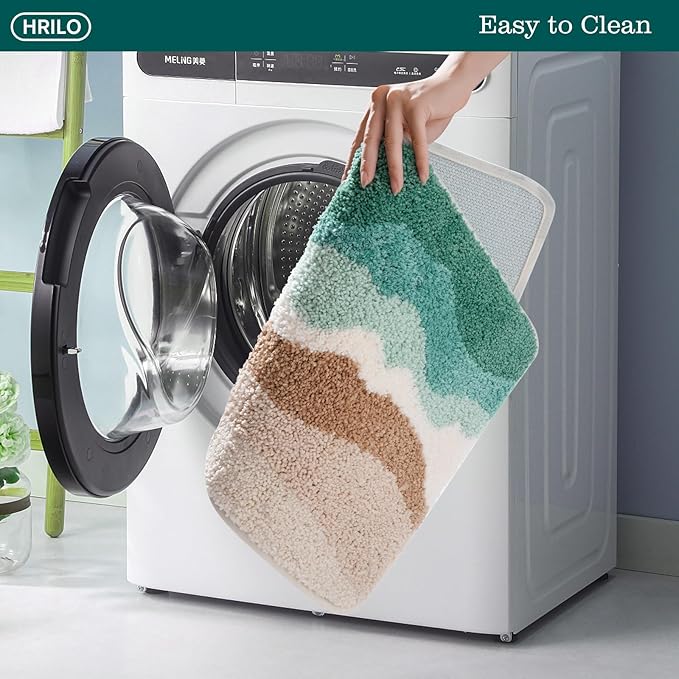 Microfiber Bathroom Rugs, Absorbent Soft Shaggy Carpet Floor Mats for Shower Tub Sink Toilet, Non-Slip Plush Carpet Floor Mats for Living Room Bedroom Kitchen ,Green,32 X 20 Inches