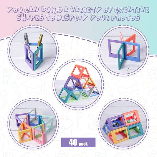 Epakh 40 Packs Magnetic Photo Picture Frame Cute Mini Table Photo Frame Holder 3 Inches Plastic Colorful Picture Display for Fridge Office (Multicolor)