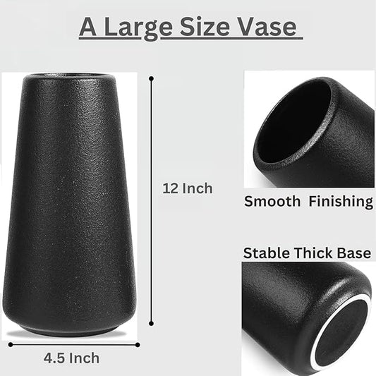 12 Inch Tall Premium Quality Ceramic Vase | Flower Vase for Home Decor | Farmhouse Decor, Desk Decor, Modern Decor, Aesthetic Room Decor, White Vase for Bohemian Decor, Pampas Vase, Black