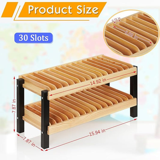 Echaprey 30-Grid Wooden Cell Phone Holder Desktop Multiple Classroom Phone Storage Organizer Rack Box Caddy for Office School Classroom with 1-30 Number Stickers