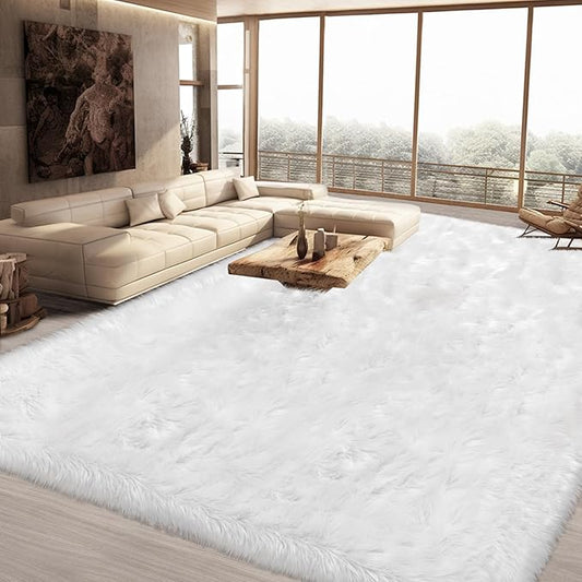 Ciicool Faux Fur Rug 6 x 9 Feet, Fluffy Shaggy Carpet, White Faux Fur Sheepskin Rugs for Living Room, Fuzzy Washable Rugs for Bedroom, Playroom, Decor, Luxury Room Decor, Rectangle