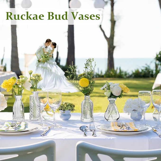 RUCKAE 22-Pack Clear Glass Mini Bud Vases – Bulk Flower Vases for Weddings & Home Decor