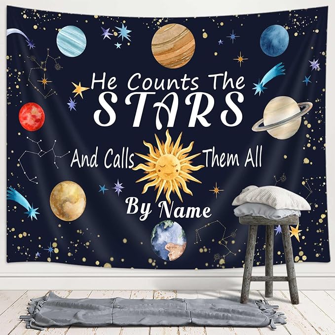 DYNH Space Tapestry,Solar System Wall Hanging,Planet Galaxy Decor,Educational Science Tapestries for Kids Boys Bedroom Playroom Classroom Living Room Dorm90x70In
