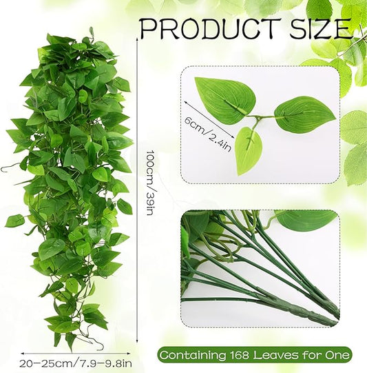 2pcs Fake Hanging Plants Artificial Hanging Plant Faux Greenery Vines for Wall Home Bedroom Living Room Indoor Outdoor Office Decor