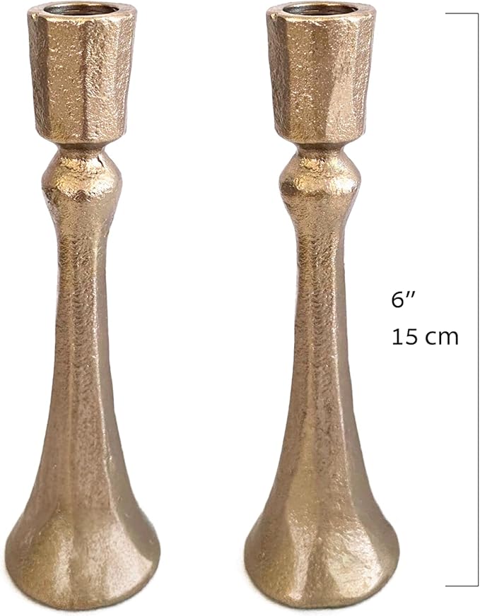 Yair Emanuel Tapered Shabbat Candle Holders Pair – Rustic Sculpted Design in Brass or Silver Finish Judaica Gift for Weddings, Shabbat and Holidays (Ancient Brass, 5.9 Inch)