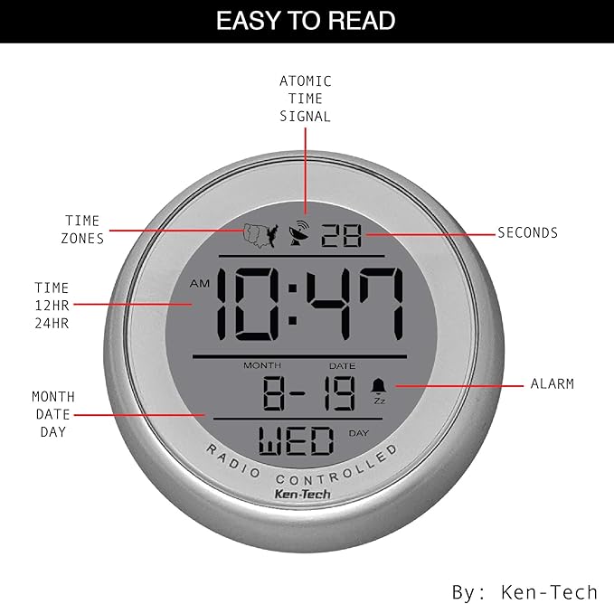 T-4660 Water Resistant Suction Cup Atomic Clock, Silver