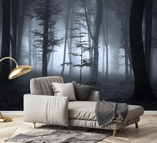 AFZEVEB-Foggy Dark Forest Wallpaper Landscape Tree Wall murals for Bedroom 114"x74"(Not Peel and Stick)