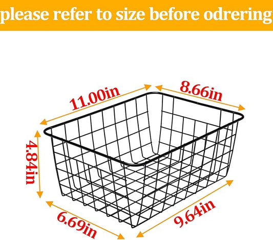 LeleCAT Wire Baskets with Handles, Wire Storage Organizer Baskets, Household Refrigerator for Cabinets, Pantry, Closets, Bedrooms - Set of 4(Black)