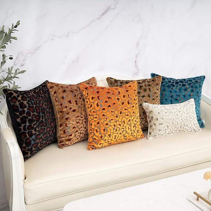 Alerfa Orange Floral Throw Pillow Cover 18 x 18 Inch Cut Velvet Sqaure Luxury Decorative Pillow Cover for Couch Living Room Bedroom