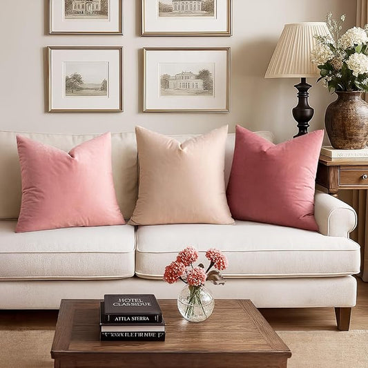 MIULEE Velvet Throw Pillow Covers 20x20 Inch, Pack of 2 - Dusty Pink, Soft Solid Decorative Pillow Covers Cushion Cases Modern Luxury Home Decor for Spring Couch Sofa Bedroom Livingroom