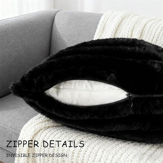 2 Pack 20x20 Double-Sided Faux Fur Pillow Covers, Plush Throw Pillow Covers for Living Room Decorations Throw Pillow Case, Throw Pillow Cover Cushion Cover for Home Sofa Car, Black