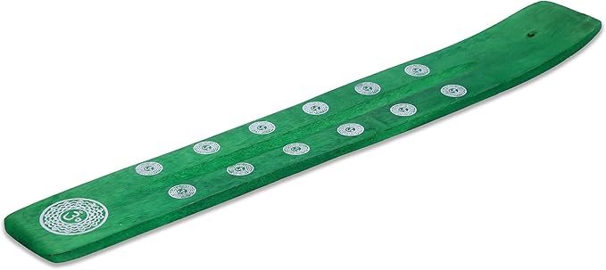 Bless-International Traditional-Handmade-Burner Wooden-Incense-Stick-Holder Ash-Catcher-Stand for-Aromatherapy-Meditation-Yoga (Earth Green) 10 Inches, Pack of 2