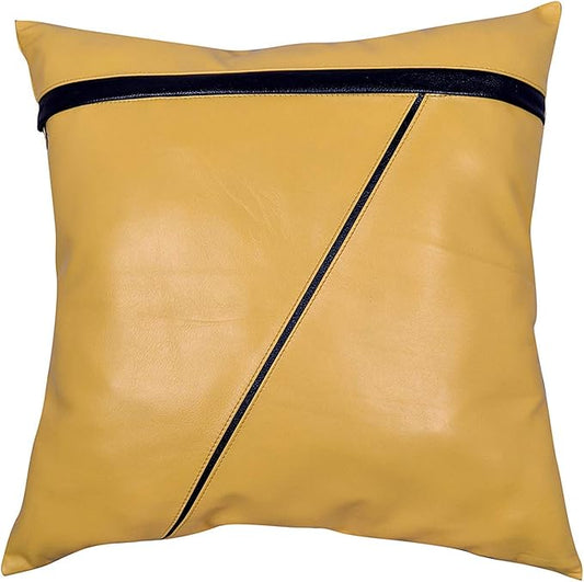Lambskin Leather Pillow Cover - Sofa Cushion Case - Decorative Throw Covers for Living Room & Bedroom, 20x20 Inches - Camel Pack of 1