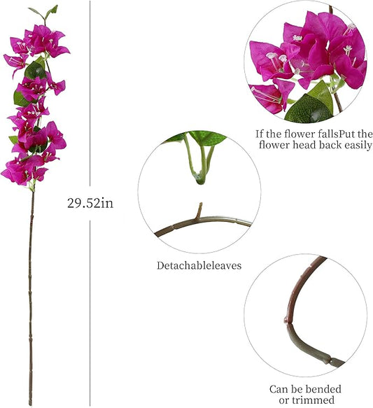 10PCS Bougainvillea Artificial Flowers 30" Silk Fake Bougainvillea Branches Faux Flowers Vines for Home,Garden,Wedding,Party,Indoor and Outdoor,Floral Arrangement and DIY Decor(Purple)