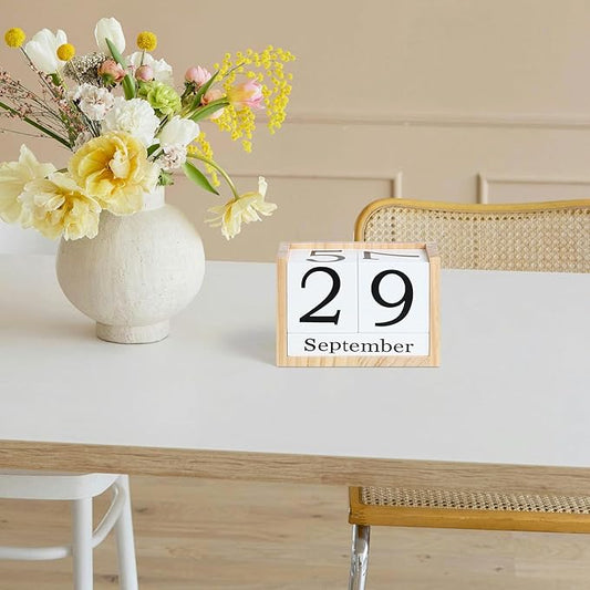 Wooden Block Calendar for Desk, Large Size Daily Desktop Perpetual Desk Calendar, Cute Date Display Desk Accessories for Home Office Decor, Teacher, Classroom, Reusable Yearly, Wood Grain