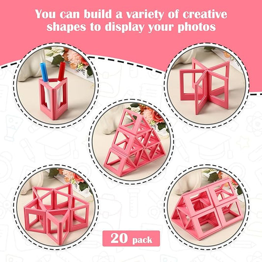 Epakh 20 Packs Magnetic Photo Picture Frame Cute Mini Table Photo Frame Holder 3 Inches Plastic Colorful Picture Display for Fridge Office (Pink)