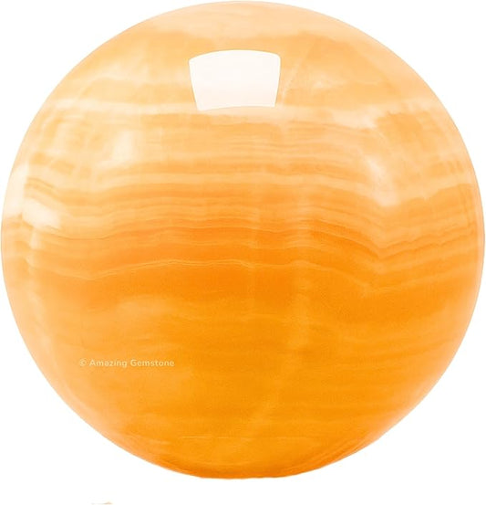 Amazing Gemstone Yellow Calcite Banded Crystal Ball with Stand - 1.5" Inches Crystal Sphere Meditation Balls for Witchcraft and Decorative Balls