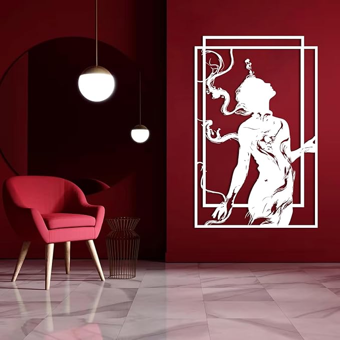 BIANGING Modern Woman Face Metal Wall Decor, Abstract Woman Face Metal Wall Decor, Abstract Female Line Wall Art, Minimalist Line Wall Art for Bathroom Living Room Bedroom (Black, 24"x16"/60x40cm)
