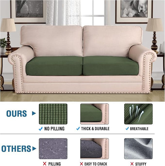 H.VERSAILTEX Super Stretch Individual Seat Cushion Covers Sofa Covers Couch Cushion Covers Slipcover Sets Thick Jacquard Textured Twill Fabric (2 Piece Large Sofa Cushion Covers, Bronze Green)