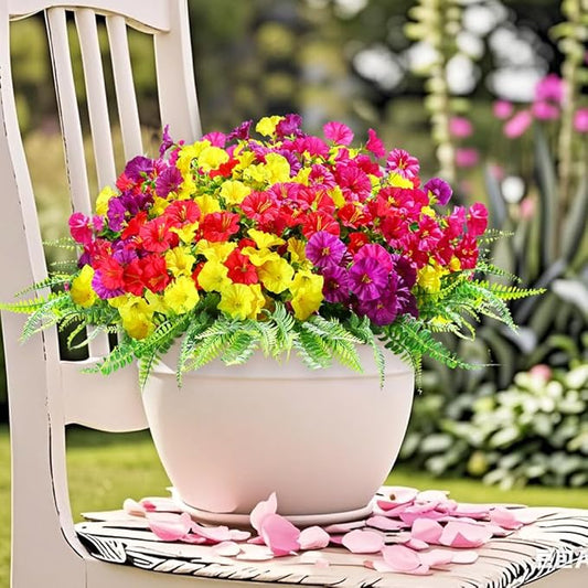 16 Bundles Outdoor Artificial Fake Flowers UV Resistant No Fade Plastic Faux Morning Glory Silk Flowers Plants for Home Garden Porch Patio Window Box Farmhouse Hanging Décor