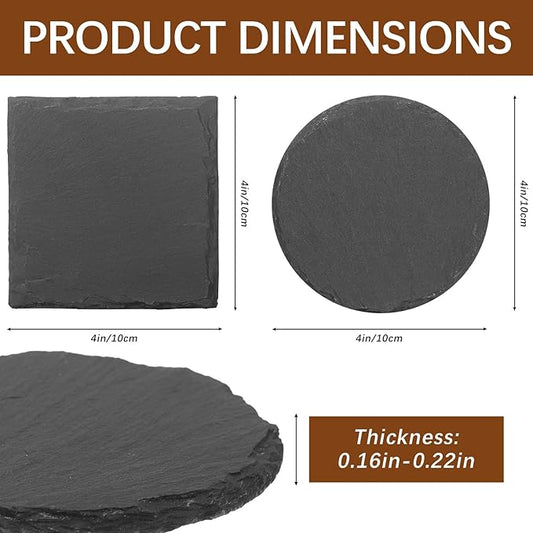 48pcs Slate Coasters, Black 4 Inch Bulk Blank Rock Coasters Blank Laser Engraving, Hand Painted DIY, Scratch Resistant Bottom (24*Square+24*Round)