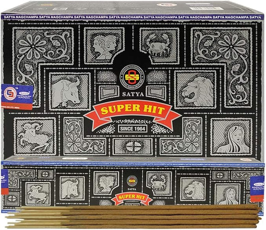 Super Hit Incense Sticks 15g x 12 and Incense Stick Holder Bundle Insence Insense Satya