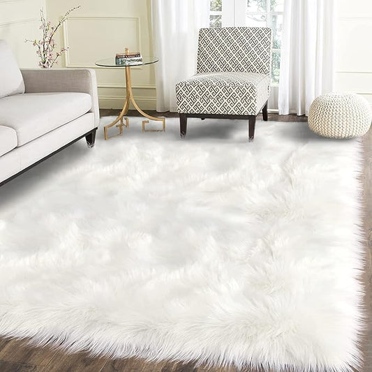 Latepis Area Rugs 6x9 Faux Fur Sheepskin Rug for Living Room, Fluffy Washable Rug for Bedroom, Playroom, Luxury Room Decor, Rectangle