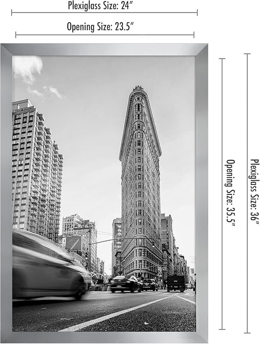 Americanflat 24x36 Poster Frame with Polished Plexiglass - Silver Picture Frame - Wide Photo Frames Made of Engineered Wood for Vertical or Horizontal Wall Display - Epic Collection - Silver