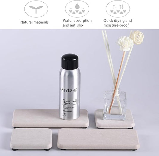 Set of 4 Water Absorbent Diatomite Coasters, Diatomaceous Earth Kitchen Soap Dish, Bathroom Trays, Water Absorbing Stone Used for Hand Soaps & Plants & Toiletries in The Modern Home