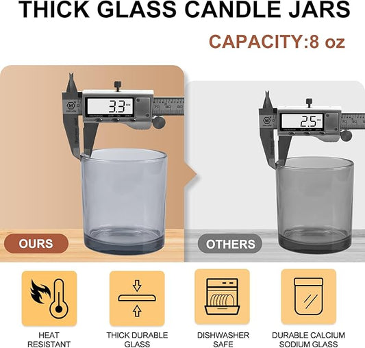 8 OZ Thick Candle Jars for Making Candles 15 Pcs, Gray Empty Jars with Wood Lids for Candle Making, Sample Container,Clear Gray