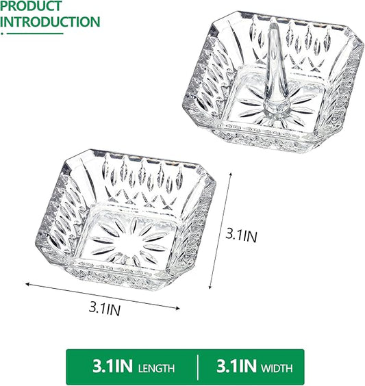 Clear Crystal Ring Holder Set of 2 Glass Jewelry Ring Dish Tray Decor for Engagement Wedding Party Gifts