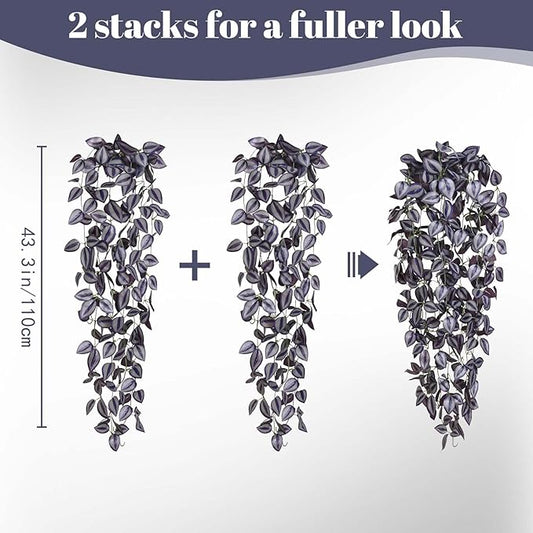 BLEUM CADE Fake Hanging Plants, 2pcs Artificial Hanging Plant, Faux Deep Purple Vines Hanging Plant for Wall Home Living Room Indoor Outdoor Halloween Decor (No Baskets)