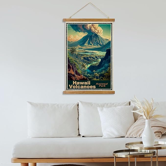 ABoby Vintage Hawaii Volcanoes National Park Posters - Travel Posters Wall Art for Home, Office - Retro Prints with Wood Frames - Ready to Hang