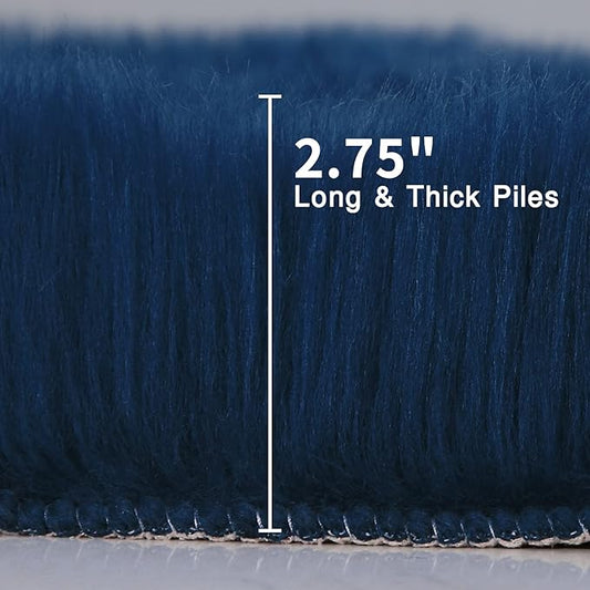 duduta Navy Blue Faux Sheepskin Round Rug 4x4 ft, Fluffy Shag Fur Bedroom Nursery Kids Playroom Rug Dorm Decor Non Slip Washable