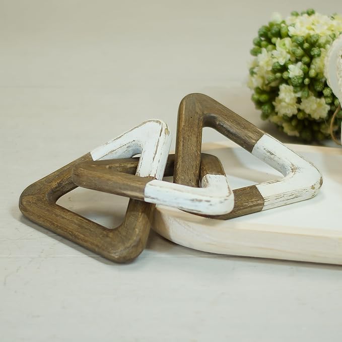 Decorative Wooden Triangle Chain Link, 9.5 x 9.5 inches, Brown and White