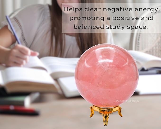 Amazing Gemstone Rose Quartz Crystal Ball with Stand - 3 Inches Large Crystal Sphere Meditation Balls for Witchcraft and Decorative Balls