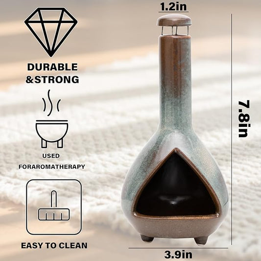 Premium Ceramic Palo Santo Holder & Smudge Bowl-Mini Chiminea| Multi-Purpose Burner for Sage Sticks, Incense Cones, Copal & Candles|Energy Cleansing, Yoga Meditation Accessories|Anxiety Relief